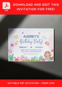 Beautiful Watercolor Mermaid Birthday Invitation with baby crab