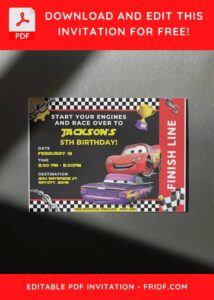 2 3 - Images of (Free PDF Invitation) Race Over Disney Cars Birthday Invitation - Template no. 6