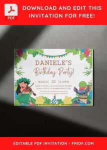 Lilo & Stitch Luau Themed Birthday Invitation With editable text