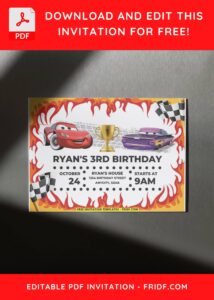 Lightning McQueen invitation with Race Flag