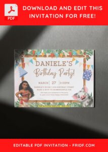 Watercolor Greenery Moana Birthday Invitation