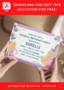 Barbie Glitter Dream Birthday Invitation with Pink Glitter Background