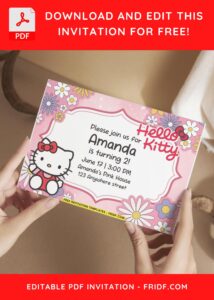 Blossoming Hello Kitty Floral Birthday Invitation with editable text