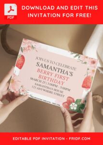 Watercolor Berry Sweet Birthday Invitation with landscape 7x5 orientation