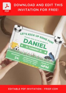 Football theme birthday invitation with Black and White Soccer ball