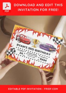 Disney Cars Birthday Invitation with Race theme