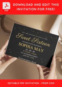 3 9 - Images of (Free PDF Invitation) Gleaming Gold Sparkle Sweet 16 Birthday Invitation - Template no. 8