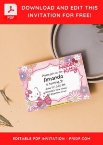 Blossoming Hello Kitty Floral Birthday Invitation with Cute bracket text frame