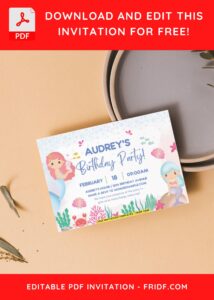 Beautiful Watercolor Mermaid Birthday Invitation with Seaweed