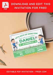 Football theme birthday invitation with football pitch grass