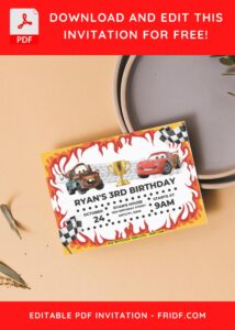 FREE Fiery Race Disney Cars Birthday Invitation