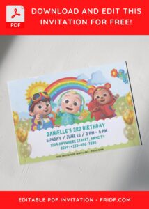 Cocomelon Rainbow & Butterfly Birthday Invitation with JJ in bear suit