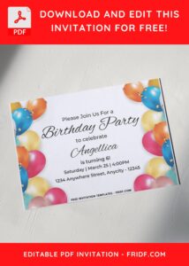 Surprise Balloons Birthday Invitation with Colorful Balloon Border