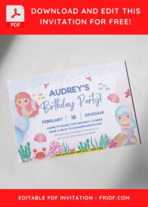 Beautiful Watercolor Mermaid Birthday Invitation with Pink haired mermaid