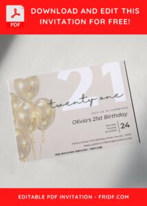 21st Birthday Invitation with beige background