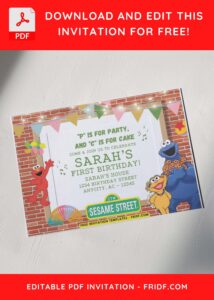 Sesame Street Birthday Invitation with colorful bunting flags