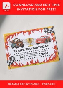 FREE Fiery Race Disney Cars Birthday Invitation