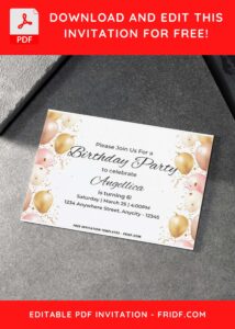 Surprise Balloons Birthday Invitation with Gold Balloons