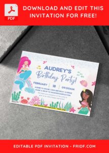 Beautiful Watercolor Mermaid Birthday Invitation with beautiful Mermaid Princess