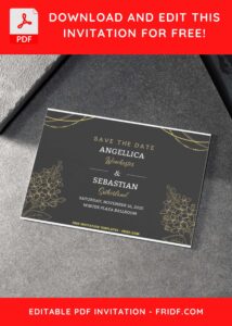 Black And Gold Floral Wedding Invitation with editable text