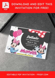 Minnie Mouse Birthday Invitation pink balloon