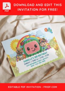 Cocomelon Rainbow & Butterfly Birthday Invitation with Cute Baby Bird