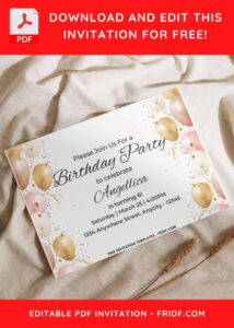 Surprise Balloons Birthday Invitation with Elegant Vintage Hand Writing font styles