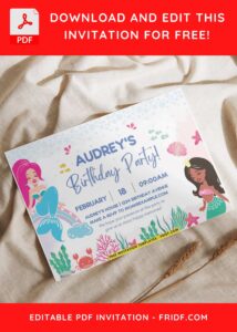 Beautiful Watercolor Mermaid Birthday Invitation with editable text