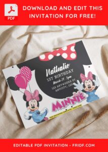 Minnie Mouse Birthday Invitation with pink ribbon