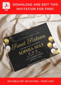 7 9 - Images of (Free PDF Invitation) Gleaming Gold Sparkle Sweet 16 Birthday Invitation - Template no. 4