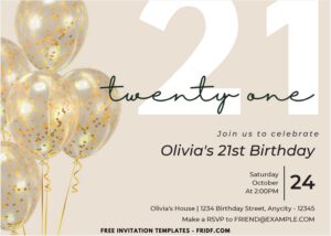 Minimal Gold Glitter Balloon 21st Birthday Invitation 