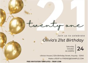 Gold Glitter Balloon 21st Birthday Invitation 