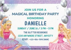 Barbie Glitter Dream Birthday Invitation with Cute Text