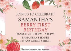 Watercolor Berry Sweet Birthday Invitation with rectangle text box