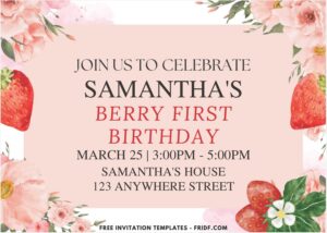 Watercolor Berry Sweet Birthday Invitation with white background