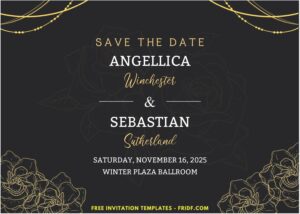 Black And Gold Floral Wedding Invitation with Gold garland