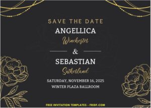 Black And Gold Floral Wedding Invitation with Black background