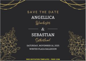 Black And Gold Floral Wedding Invitation 