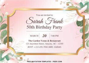 Greenery Flair Birthday Invitation with vintage gold frame