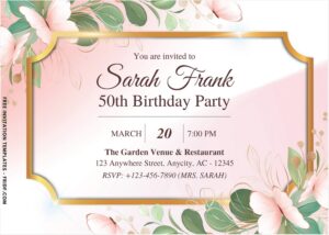 Greenery Flair Birthday Invitation with ombre watercolor background