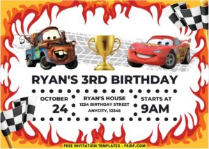 Fiery Race Theme Pixar Cars Invitation