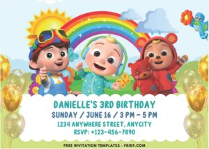 Cocomelon Rainbow & Butterfly Birthday Invitation with Rainbow Span across