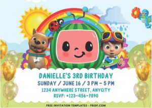 Cocomelon Rainbow & Butterfly Birthday Invitation 