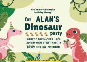 Dinosaur A - Images of (Free PDF Invitation) Dino First Birthday Invitation - Template no. 3