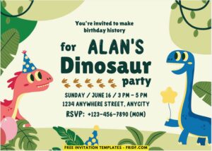 Dinosaur B - Images of (Free PDF Invitation) Dino First Birthday Invitation - Template no. 2