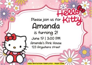 Blossoming Hello Kitty Floral Birthday Invitation with White Daisy