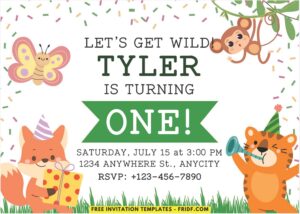 Jungle First C - Images of (Free PDF Invitation) Festive Birthday Animals Invitation - Template no. 1