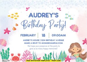 Beautiful Watercolor Mermaid Birthday Invitation bubble border