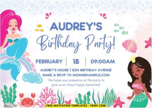 Beautiful Watercolor Mermaid Birthday Invitation 