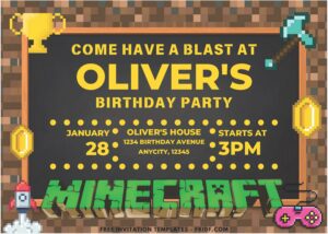 Minecraft A - Images of (Free PDF Invitation) Minecraft Sleepover Gamer Birthday Invitation - Template no. 3